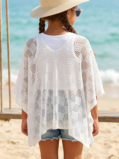 Wholesale Kids Poncho Swimwear Cover up Multi-Way Wear Children Hollow Out Loose Fit Beach Vacation Outdoor Top 6-12 Years