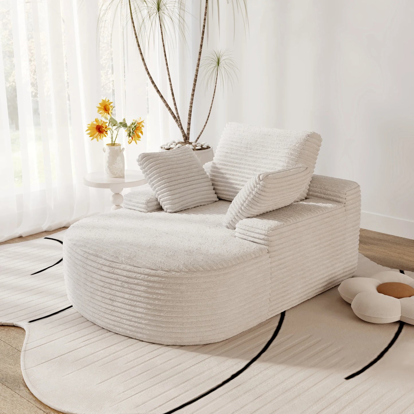 Atunus Vacuum Compressed Shipping Single Sofa Corduroy Fabric Cover White Lazy Sofa Furniture for Bedroom Livingroom in Stock