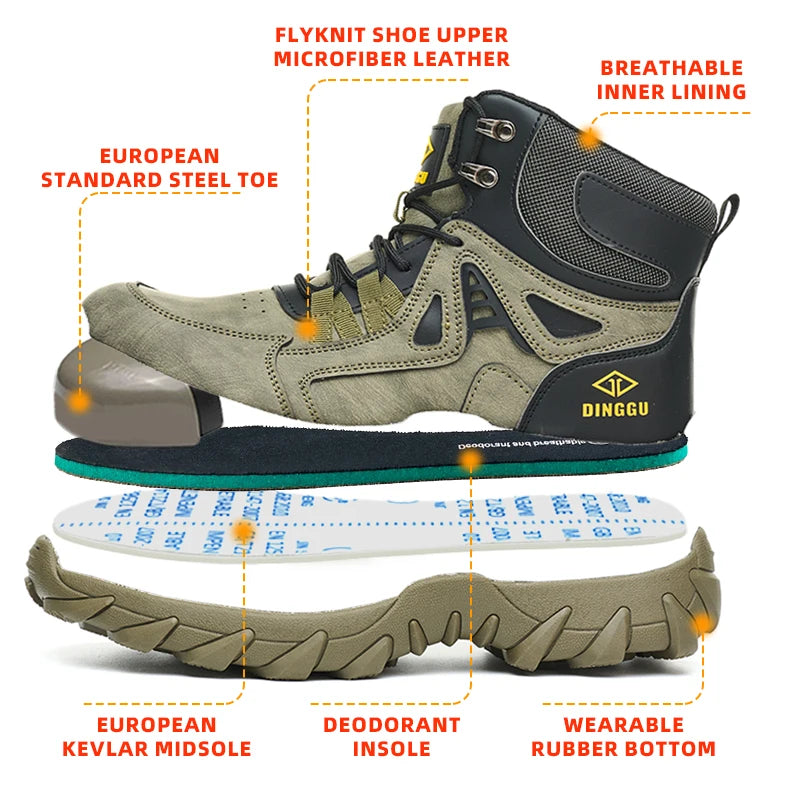 Men's Safety Shoes Steel Toe, Microfiber Upper Rubber Sole, Breathable Comfortable Wear-resistant Work Shoes for Men