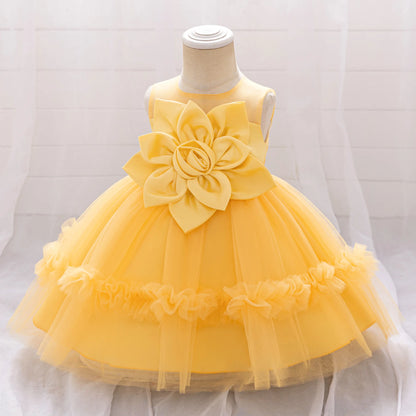 MQATZ Girls Formal Evening Dress with Floral Pattern O-Neck Kids Party Wedding Birthday Dress for Summer for Children L2309XZ