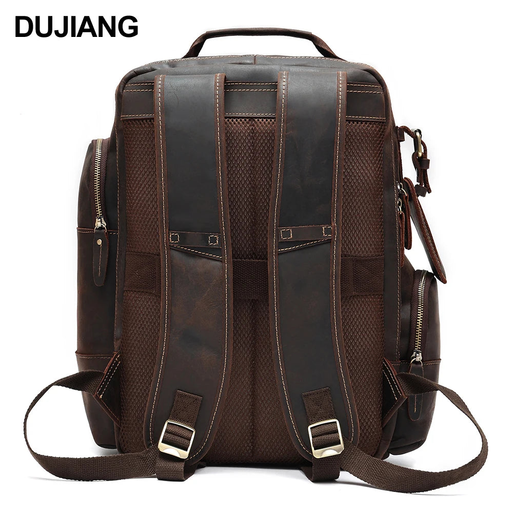 Men's Retro Luxury Fashion Style Leather Daypack for Travel and School Luxury Leather Bagpack for Men