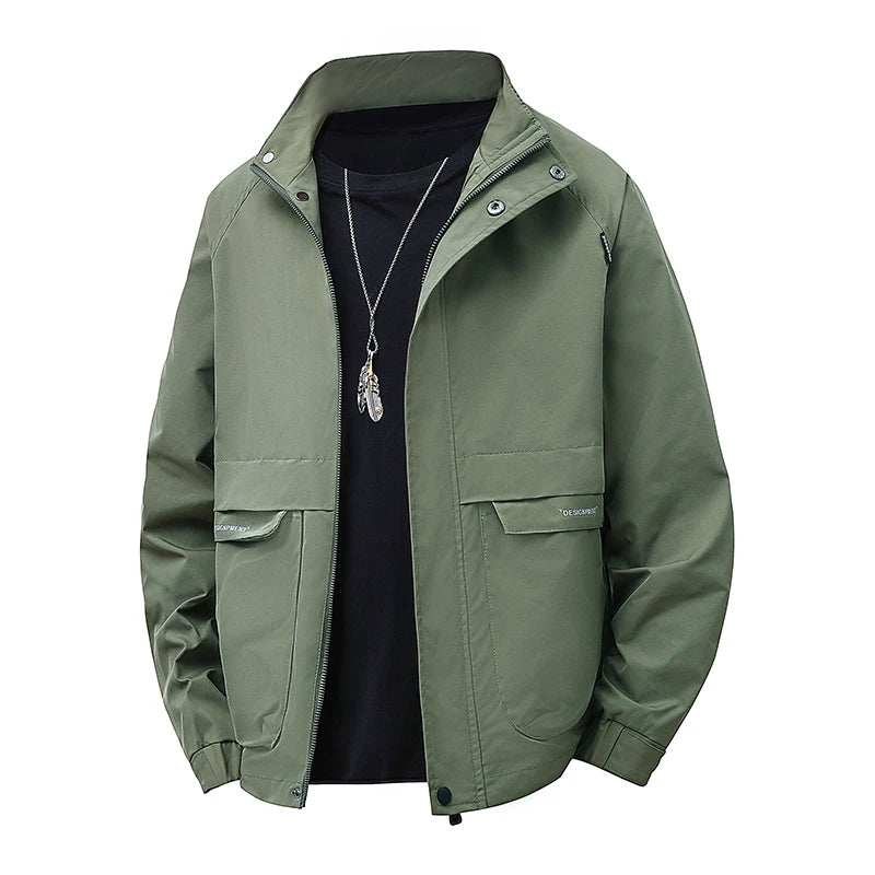 Men's Stand Collar Work Jacket Slightly Loose Waterproof Windproof Jacket Youth Work Jacket Men