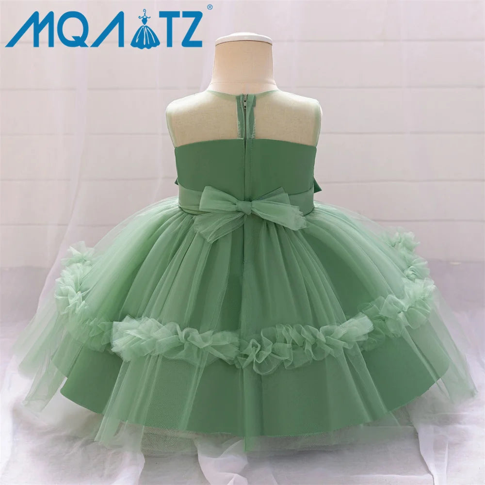 MQATZ Girls Formal Evening Dress with Floral Pattern O-Neck Kids Party Wedding Birthday Dress for Summer for Children L2309XZ