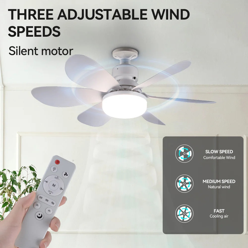 Dingdian 52CM 6 Blade LED Fan Light Easy Install Modern ABS Ceiling Fan Light for Livingroom Decorative Indoor Remote Control