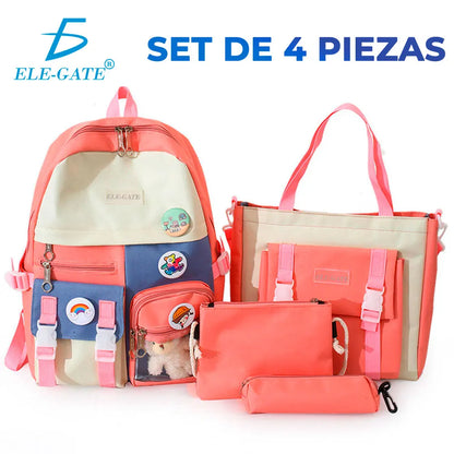 ELEGATE Korean Version Large Capacity Waterproof Backpack Girls Cartoon Printing for Orange Panelled Design Polyester Open