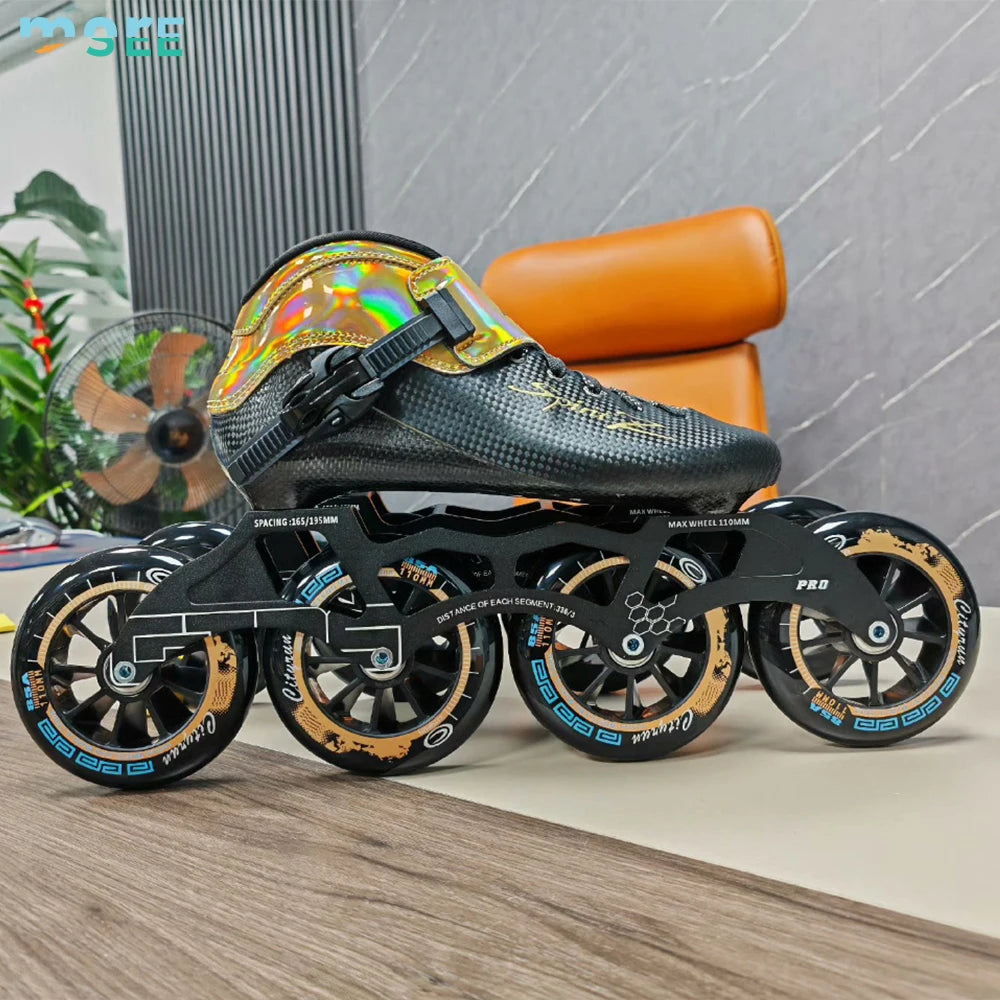 SeeMore Carbon Fiber Racing Speed Inline Skates Adults Professional Competition Skating Shoes with 4 Wheel Optional 90/100/110mm