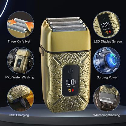 3-blade Men's Reciprocating Rotary Shaver USB Rechargeable Wet and Dry Use Gift for Men