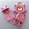 2025 Winter Casual Baby Clothing Set 3pcs Kids Bear Pattern Hooded Coat Warm Outfits for Children