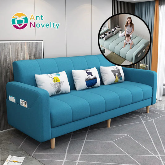 Modern Dual-Use Fabric Latex Sofa Bed Small House Foldable Three-Person Living Room Furniture for Simple Modern House