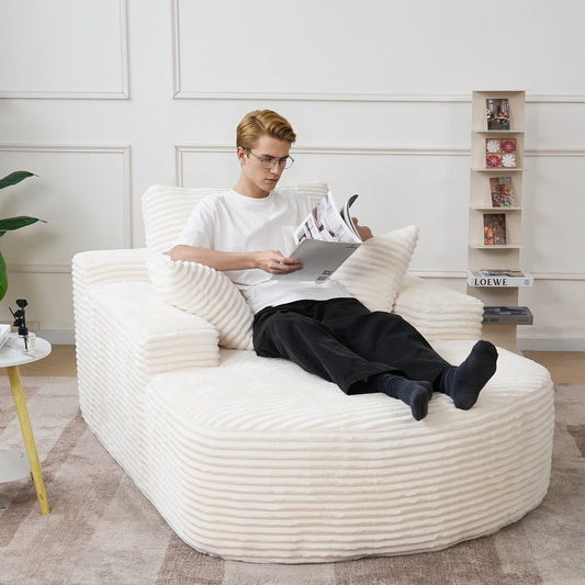 Atunus Vacuum Compressed Shipping Single Sofa Corduroy Fabric Cover White Lazy Sofa Furniture for Bedroom Livingroom in Stock