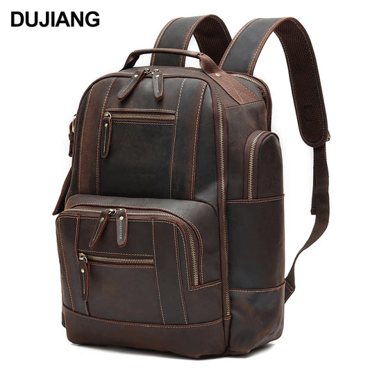 Men's Retro Luxury Fashion Style Leather Daypack for Travel and School Luxury Leather Bagpack for Men