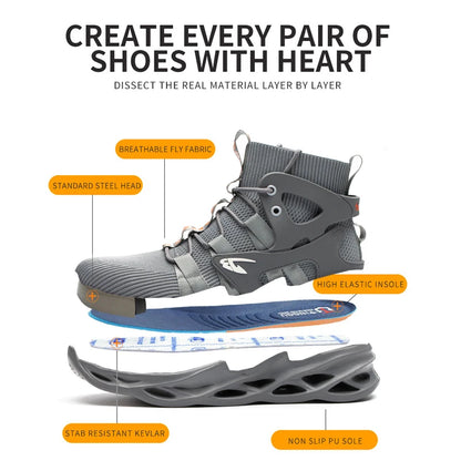 Breathable Men's Safety Work Boots Waterproof Non-slip EVA  Men Women Steel Toe Safety Shoes
