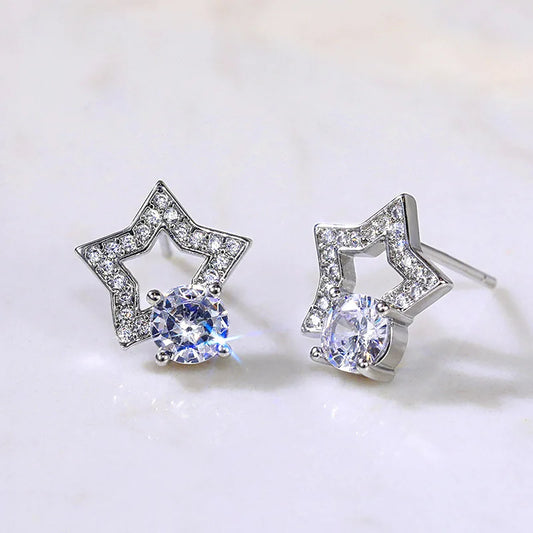 Star-Shaped Copper Stud Earrings with Cubic Zirconia Model E789 for Women Fashion Jewelry Accessories