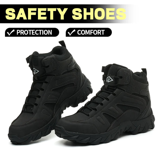 Men's Steel Toe Safety Shoes, Microfiber Upper Rubber Sole, Anti-slip Wear-resistant Breathable Working Shoes for Men