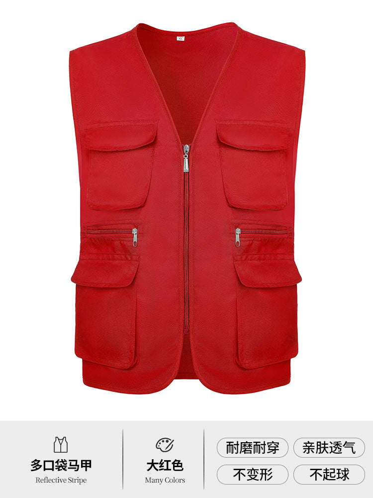 Multi-pocket V-neck overalls waistcoat customized volunteer vest printing travel photography advertising tooling logo