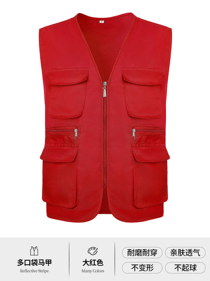 Multi-pocket V-neck overalls waistcoat customized volunteer vest printing travel photography advertising tooling logo
