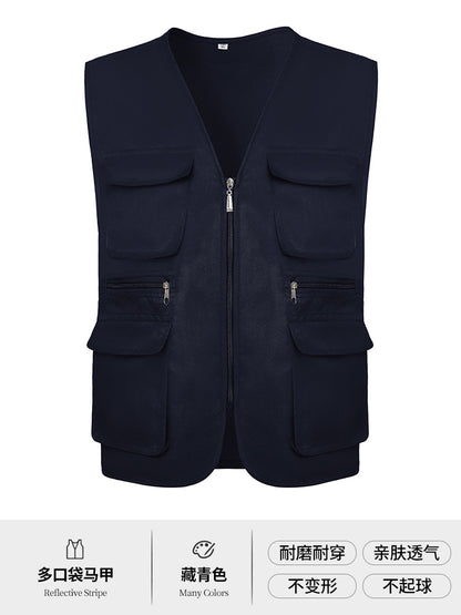 Multi-pocket V-neck overalls waistcoat customized volunteer vest printing travel photography advertising tooling logo