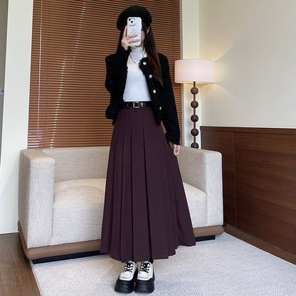 Jk Skirt Women's Autumn and Winter High Waist Slimming Pleated Skirt Belt Large Waist High Waist Suit Elegant Fashionable Mid-Length Skirt