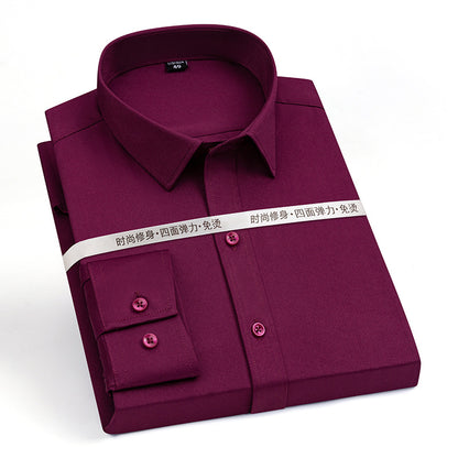 Stretch Comfortable Shirt Men's Long-Sleeved Business Professional Dress Non-Ironing Slim-Fit Korean Style Shirt Interview Pure White Shirt