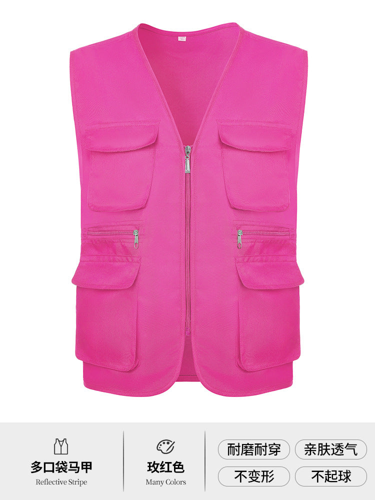 Multi-pocket V-neck overalls waistcoat customized volunteer vest printing travel photography advertising tooling logo