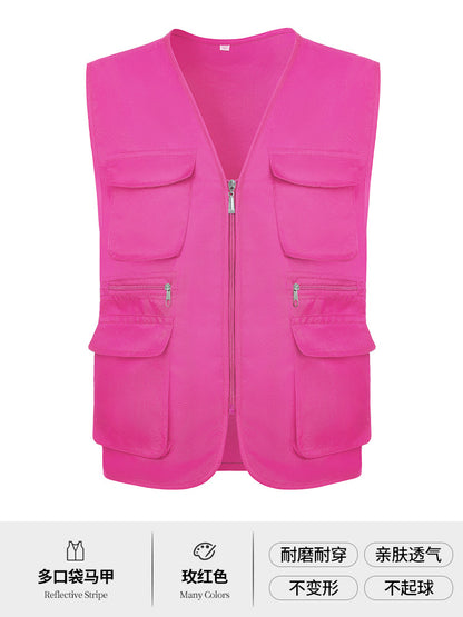 Multi-pocket V-neck overalls waistcoat customized volunteer vest printing travel photography advertising tooling logo