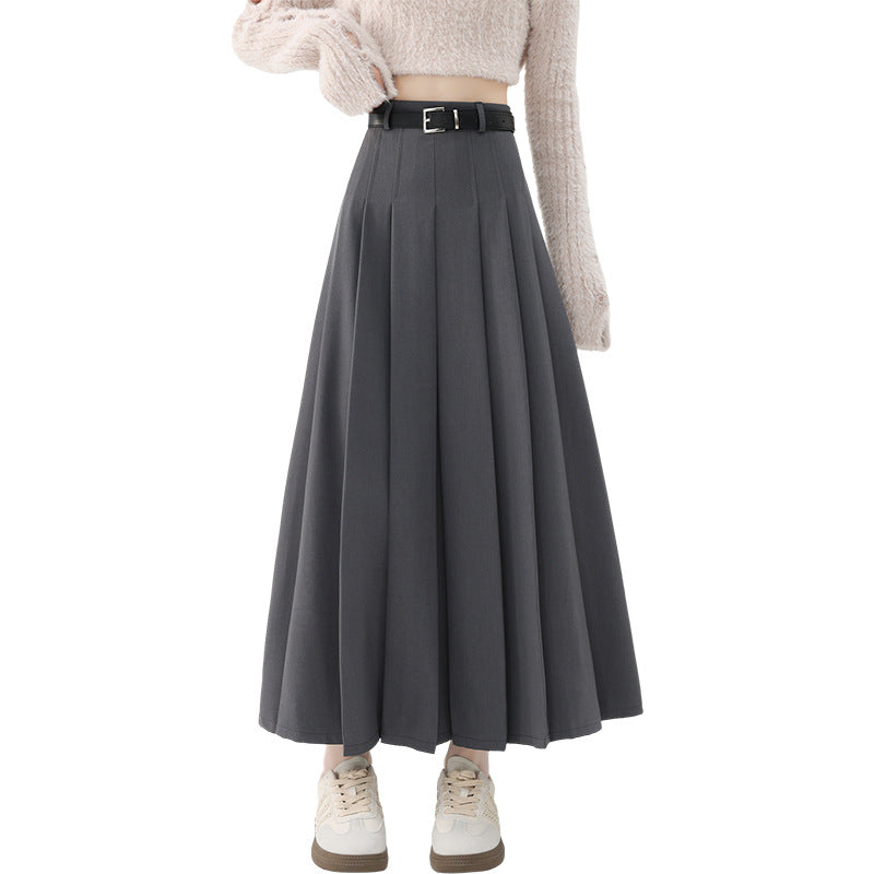 Jk Skirt Women's Autumn and Winter High Waist Slimming Pleated Skirt Belt Large Waist High Waist Suit Elegant Fashionable Mid-Length Skirt