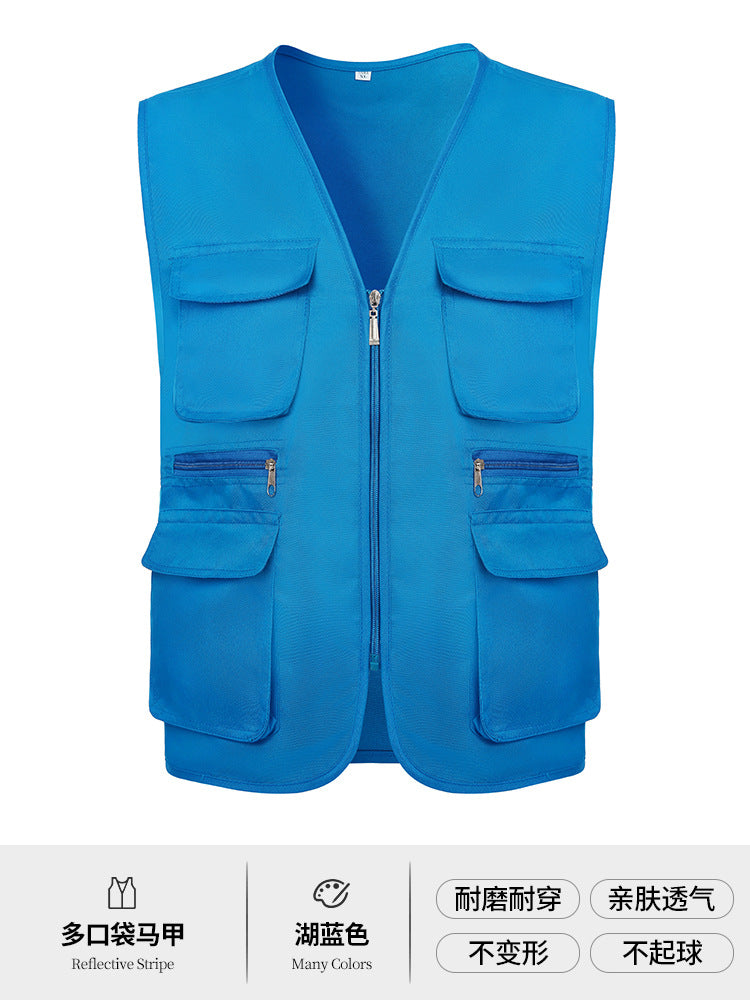 Multi-pocket V-neck overalls waistcoat customized volunteer vest printing travel photography advertising tooling logo
