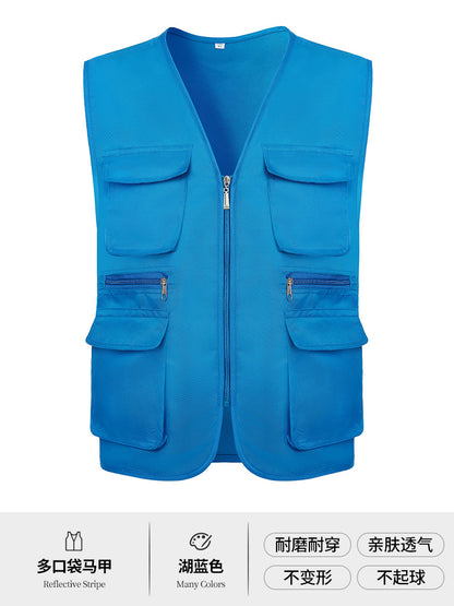 Multi-pocket V-neck overalls waistcoat customized volunteer vest printing travel photography advertising tooling logo