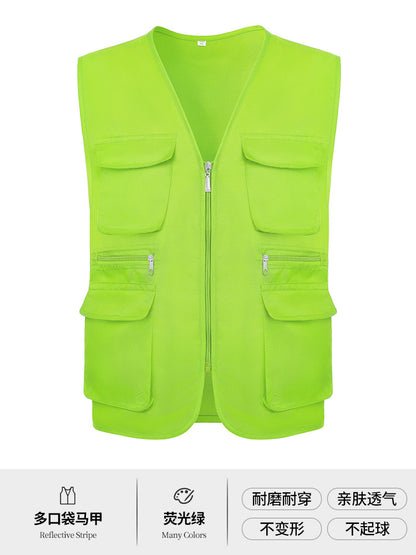 Multi-pocket V-neck overalls waistcoat customized volunteer vest printing travel photography advertising tooling logo