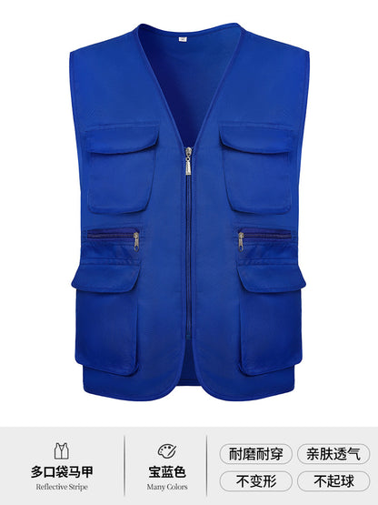Multi-pocket V-neck overalls waistcoat customized volunteer vest printing travel photography advertising tooling logo