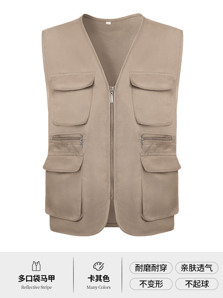 Multi-pocket V-neck overalls waistcoat customized volunteer vest printing travel photography advertising tooling logo
