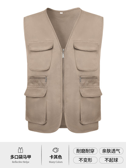 Multi-pocket V-neck overalls waistcoat customized volunteer vest printing travel photography advertising tooling logo