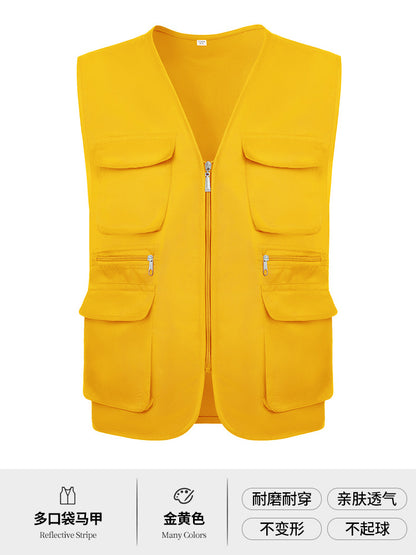 Multi-pocket V-neck overalls waistcoat customized volunteer vest printing travel photography advertising tooling logo