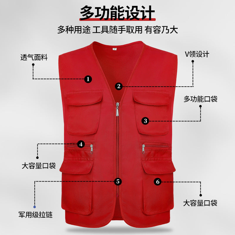Multi-pocket V-neck overalls waistcoat customized volunteer vest printing travel photography advertising tooling logo