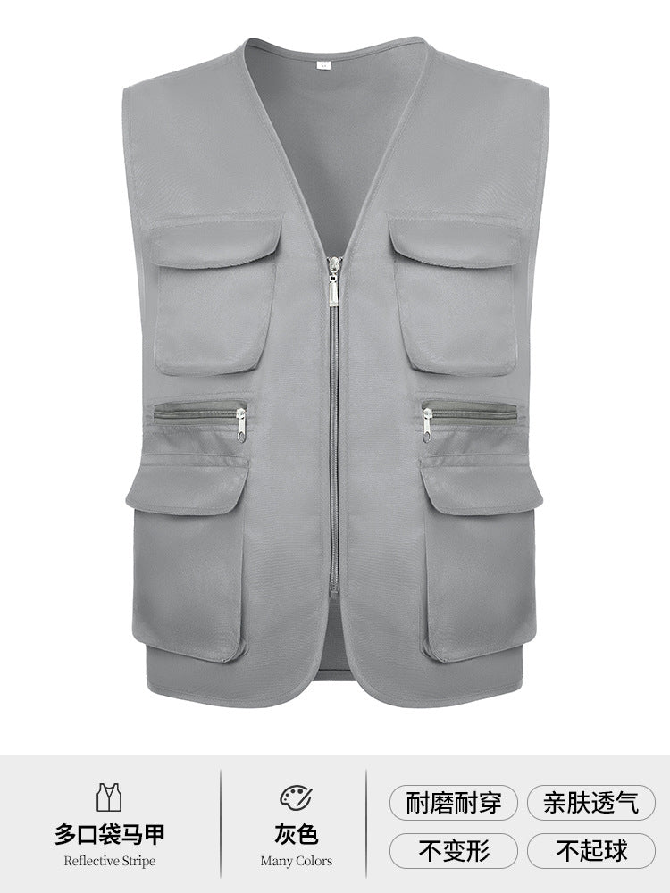 Multi-pocket V-neck overalls waistcoat customized volunteer vest printing travel photography advertising tooling logo