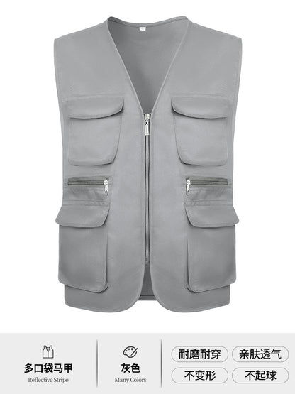 Multi-pocket V-neck overalls waistcoat customized volunteer vest printing travel photography advertising tooling logo