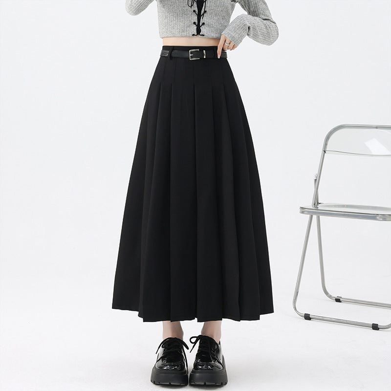 Jk Skirt Women's Autumn and Winter High Waist Slimming Pleated Skirt Belt Large Waist High Waist Suit Elegant Fashionable Mid-Length Skirt