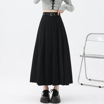 Jk Skirt Women's Autumn and Winter High Waist Slimming Pleated Skirt Belt Large Waist High Waist Suit Elegant Fashionable Mid-Length Skirt