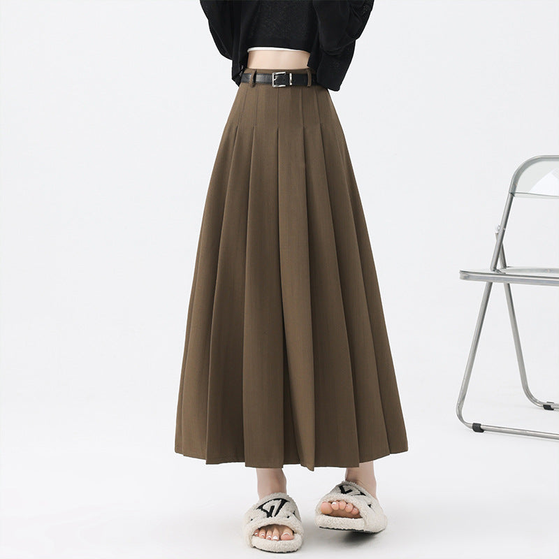 Jk Skirt Women's Autumn and Winter High Waist Slimming Pleated Skirt Belt Large Waist High Waist Suit Elegant Fashionable Mid-Length Skirt