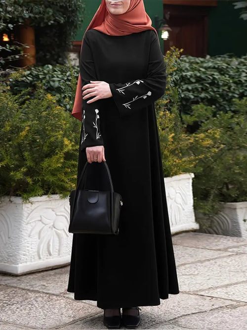 2025 Fashion Muslim Abaya Dress ZANZEA Women Long Dresses Autumn Long Sleeve Embroidered Sundress IsIamic Robe Casual Kaftan