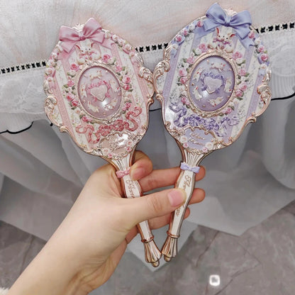 Flower Know Bunny Garden Collection Hand Mirror Portable Handheld Makeup Mirror Cute Mirror Soft Girl Style Princess Makeup Tool