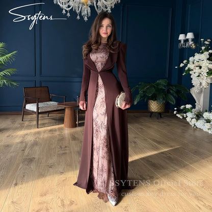 SSYTENS Saudi Arabia Lace Evening Dress Elegant Long Sleeves Dubai Wedding Prom Gown Abaya Popular Customized Formal Party Wear