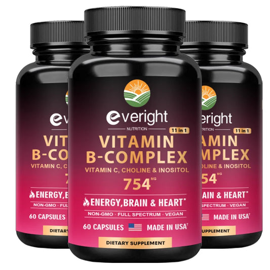 Vitamin B Complex for Energy, Brain & Heart Support - with B1, B2, B3, B5, B6, B7, B8, B9, B12 with Vitamin C, Choline, Inositol