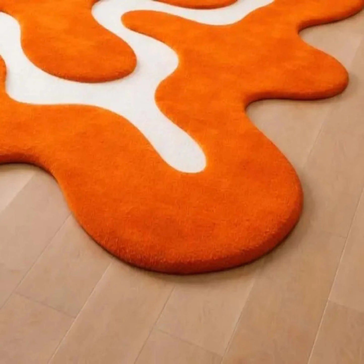 Bright Orange Abstract Area Rug Irregular Shape Modern Hand Tupted Carpet Artistic Unique Floor Rug for Livingroom Bedroom Decor