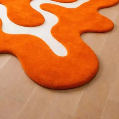 Bright Orange Abstract Area Rug Irregular Shape Modern Hand Tupted Carpet Artistic Unique Floor Rug for Livingroom Bedroom Decor