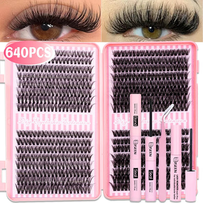 DIY Eyelash Extension Kit Natural or Thick Cluster Eyelashes Wispy Individual Lashes With Lash Glue Makeup