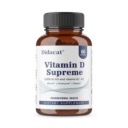 Vitamin D Supreme 5000 IU  - Support Immune System + Bone Health - Gluten Free Vitamin D3 Supplement with Vitamin K