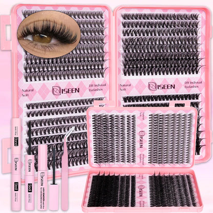 DIY Eyelash Extension Kit Natural or Thick Cluster Eyelashes Wispy Individual Lashes With Lash Glue Makeup