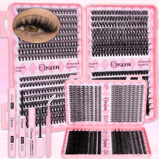 DIY Eyelash Extension Kit Natural or Thick Cluster Eyelashes Wispy Individual Lashes With Lash Glue Makeup