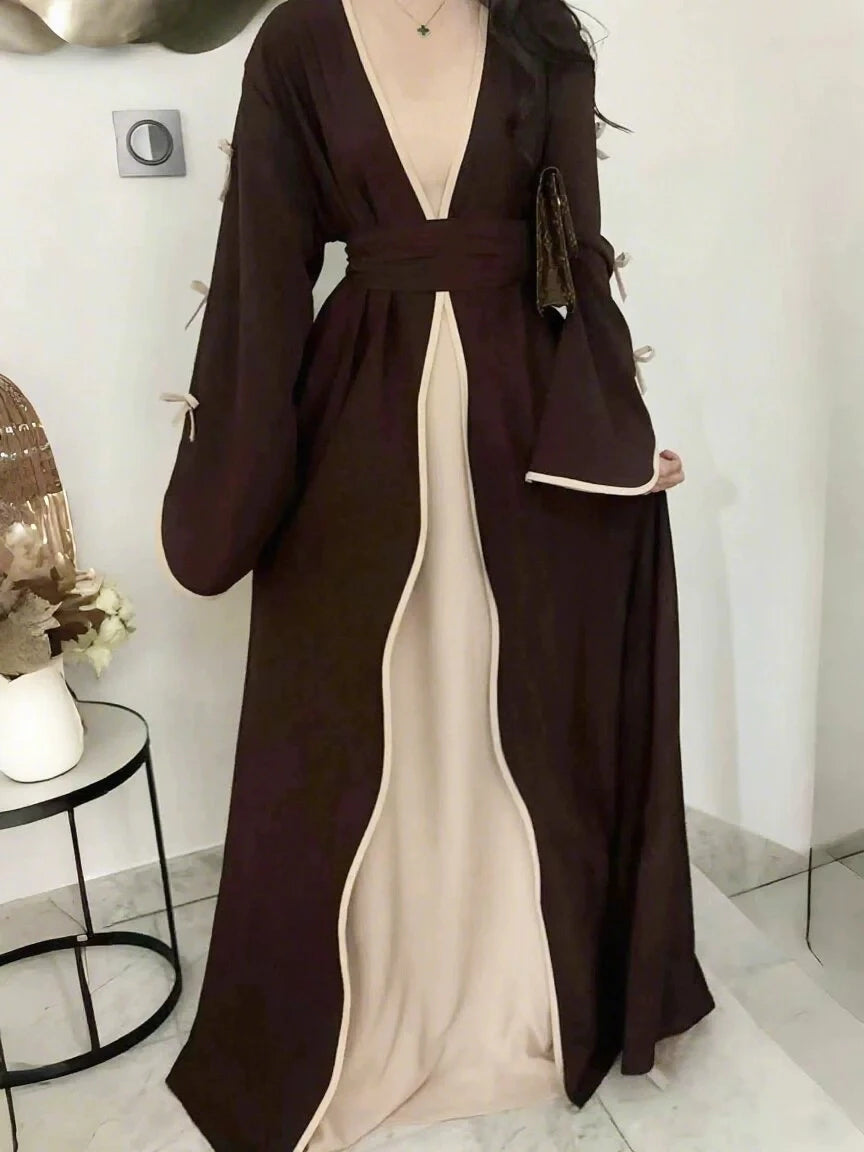 Muslim Abaya Women Dress Dubai Women Dress Bow Caftan Lace-up Floral Dresses Islamic Pakistan Moroccan Kaftan 2026 Robe